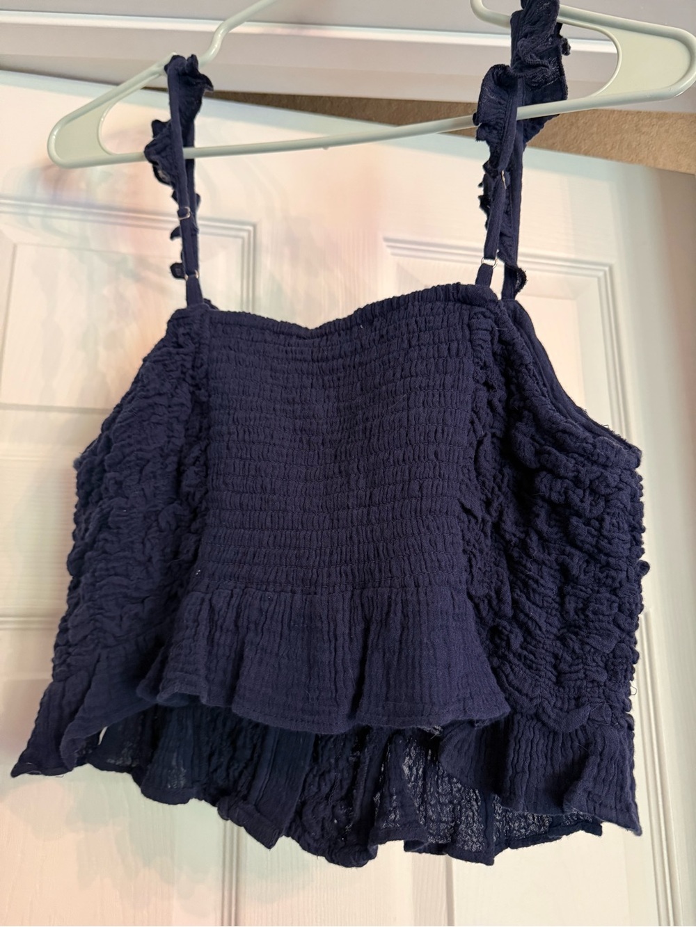 Anthropologie Celandine brand Navy Ruffled-Strap Cropped Button Cami - Picture 2 of 3